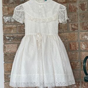 Girls First Holy Communion Vintage Dress, Slip and Gloves from the 1970's